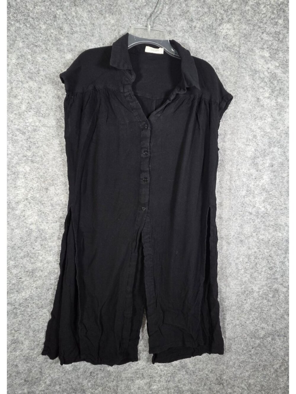 All Row Women’s Black Sleeveless Button Front Shift Dress Collared Office Casual